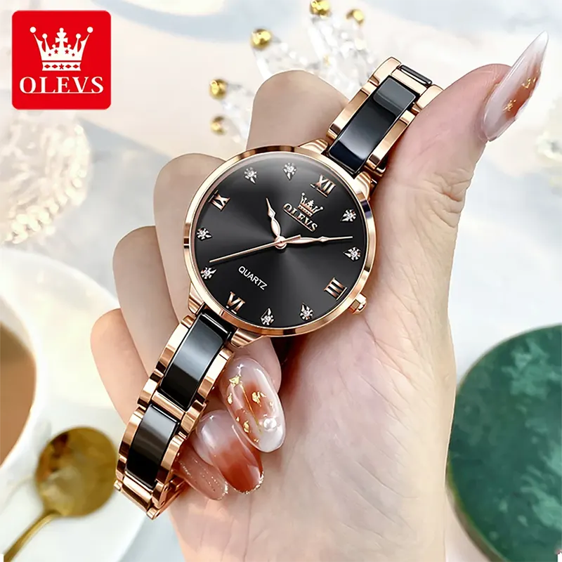 Olevs Most Luxurious Black Dial Ladies Watch | 5872
